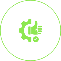 Thumbs-up inside gear with green circle.
