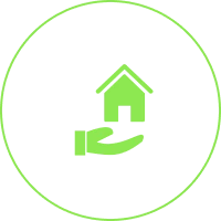 Green house symbol with hand