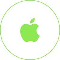Neon green apple icon in circle
