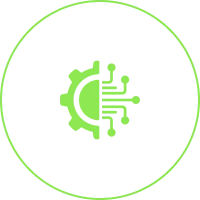 Tech innovation symbol in green circle
